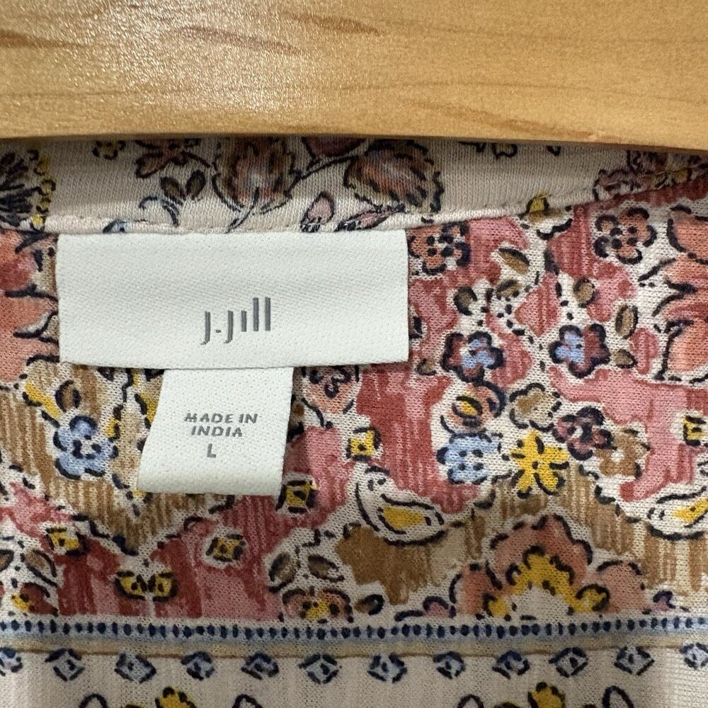 J. Jill | Top Pullover Floral 3/4 Sleeves Casual Cotton Blend V Neck- Size Large - Picture 4 of 8